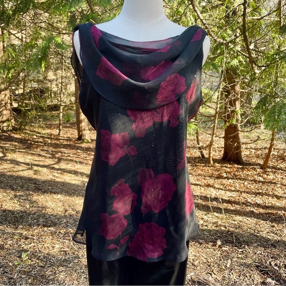 Rose Cowl Neck Blouse Sheer Tank Top by Jessica Howard Vintage Y2K Sequin Lined - Picture 5 of 14